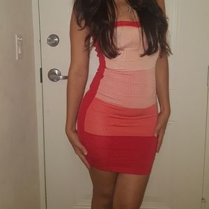 Bebe bondage pink ombre mini dress